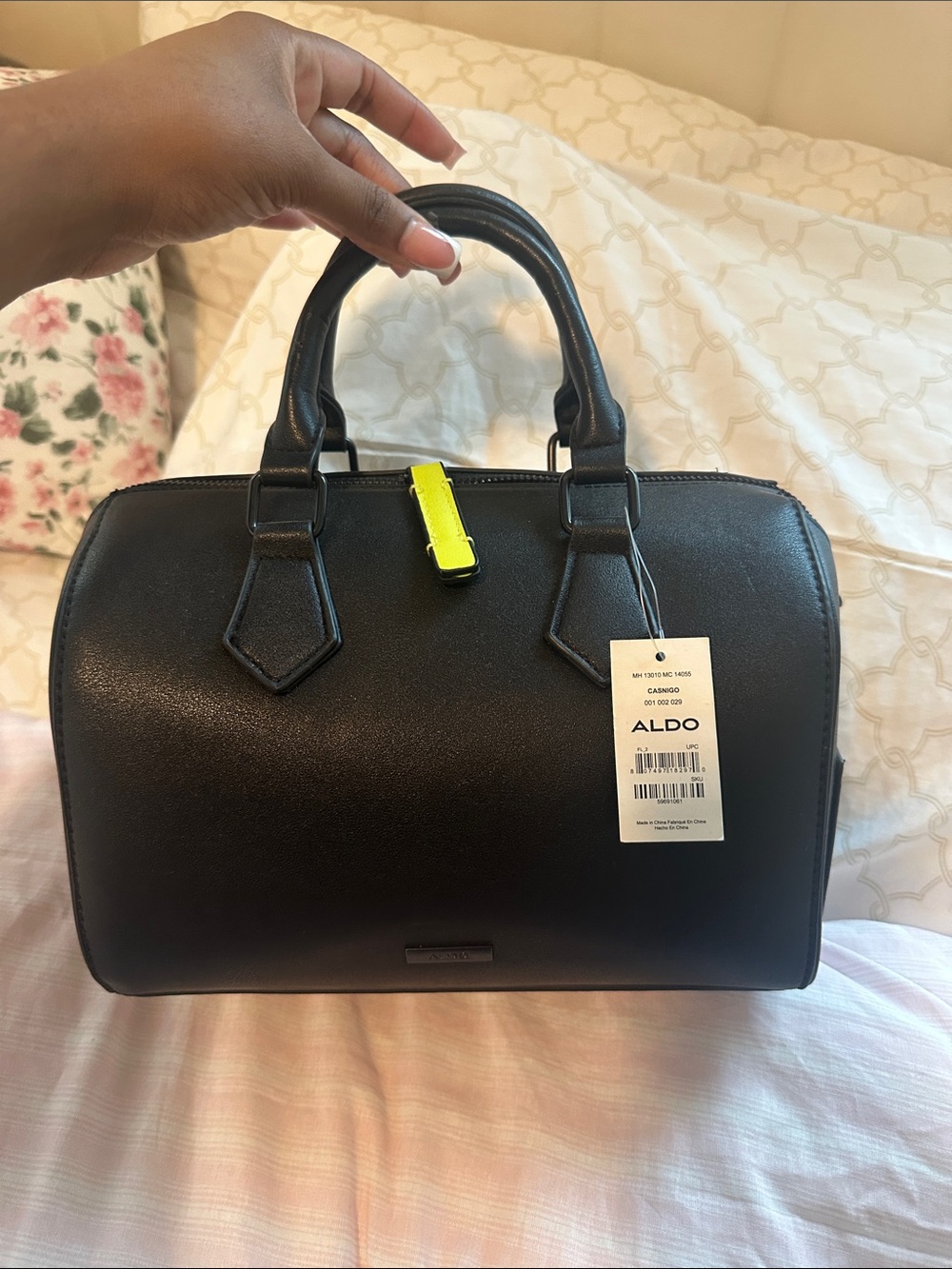Aldo Black Satchel with Neon Yellow Accent